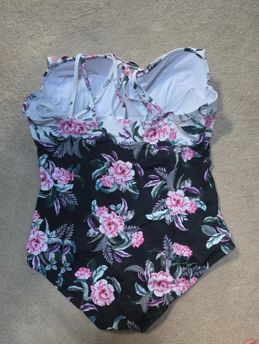 Torrid Floral Pink & Black One-Piece Swimsuit Size 3R